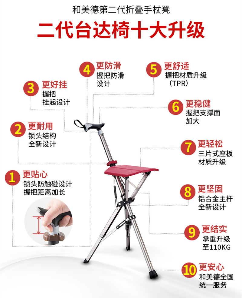 和美德第二代折叠手杖凳(二代台达椅)